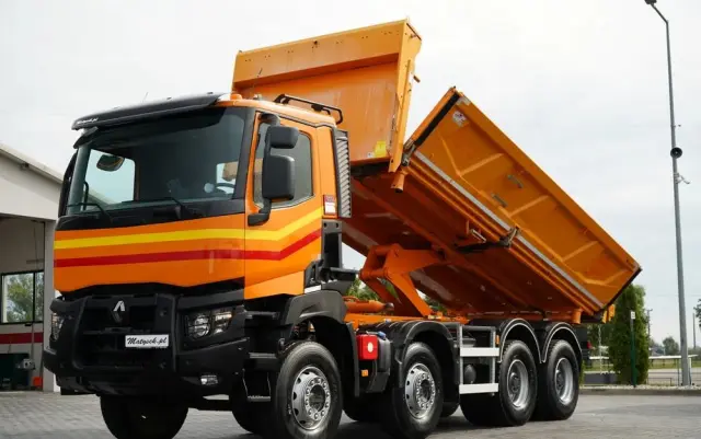 RENAULT K 480 / 8x4 / WYWROTKA DWUSTRONNA / HYDROBURTA / KLAPODRZWI  / SPROWADZONY / PO KONTRAKCIE SERWISOWYM 