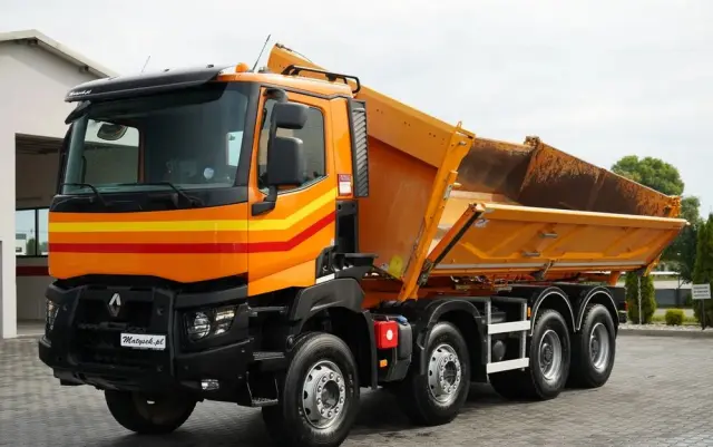 RENAULT K 480 / 8x4 / WYWROTKA DWUSTRONNA / HYDROBURTA / KLAPODRZWI  / SPROWADZONY / PO KONTRAKCIE SERWISOWYM 