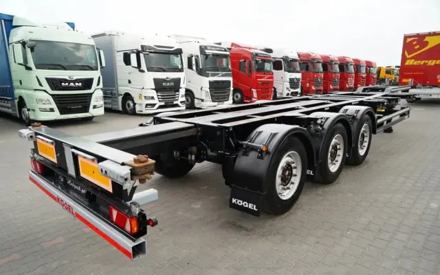 KÖGEL NACZEPA PODKONTENEROWA /  UNIWERSALNA  / ROZSUWANY TYŁ / DO WSZYSTKICH KONTENERÓW 