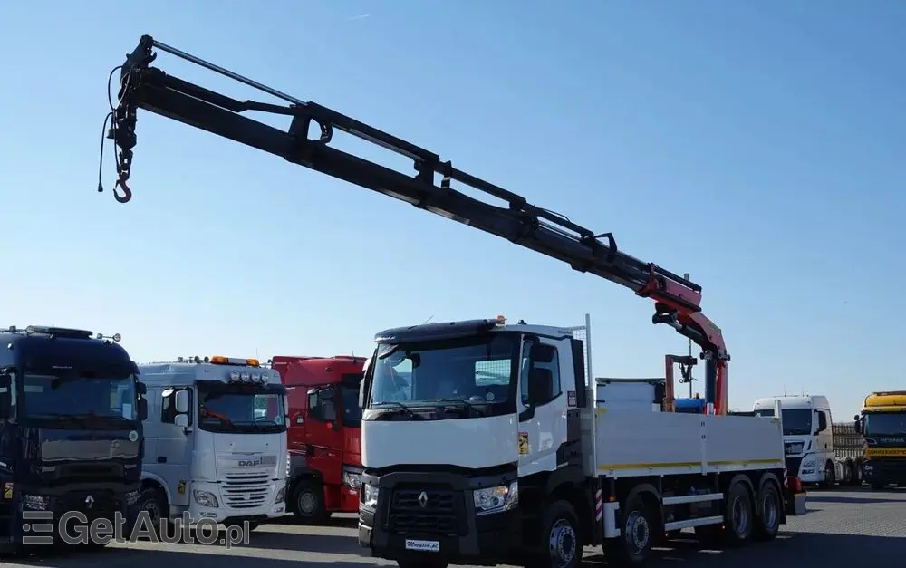 RENAULT C 430 / 8x4 / SKRZYNIOWY 7 M + HDS PALFINGER 33002 -wysów: 14,5 M / UDŹWIG 9800 KG / STEROWANIE RADIOWE / ROTATOR / EURO 6 