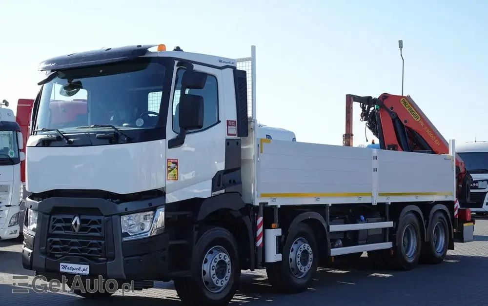 RENAULT C 430 / 8x4 / SKRZYNIOWY 7 M + HDS PALFINGER 33002 -wysów: 14,5 M / UDŹWIG 9800 KG / STEROWANIE RADIOWE / ROTATOR / EURO 6 