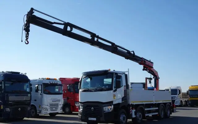 RENAULT C 430 / 8x4 / SKRZYNIOWY 7 M + HDS PALFINGER 33002 -wysów: 14,5 M / UDŹWIG 9800 KG / STEROWANIE RADIOWE / ROTATOR / EURO 6 