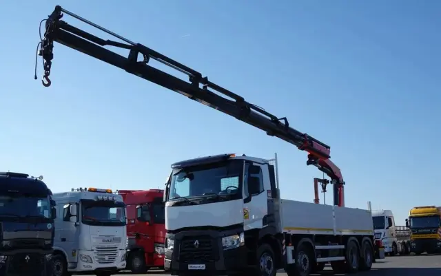 RENAULT C 430 / 8x4 / SKRZYNIOWY 7 M + HDS PALFINGER 33002 -wysów: 14,5 M / UDŹWIG 9800 KG / STEROWANIE RADIOWE / ROTATOR / EURO 6 