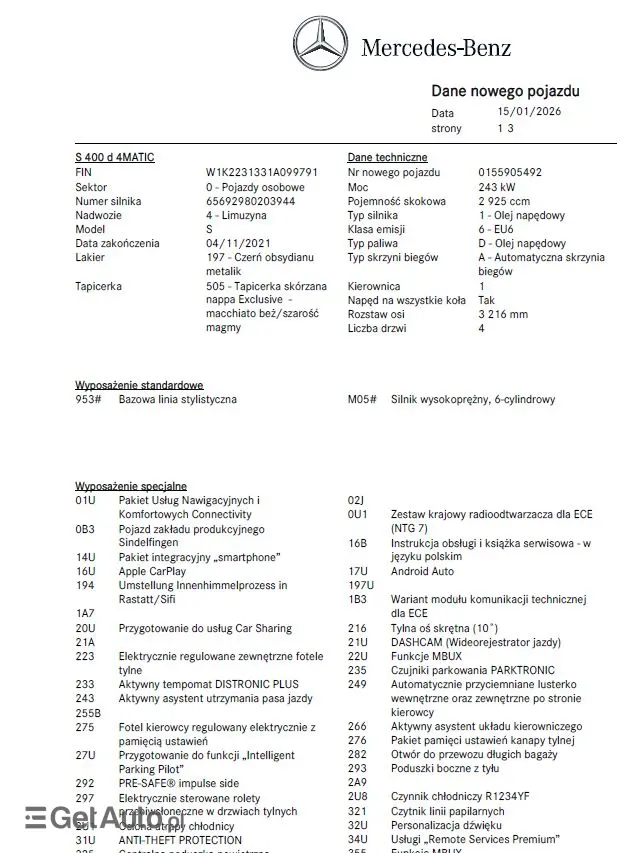 MERCEDES-BENZ Klasa S 400 d 4-Matic 9G-TRONIC