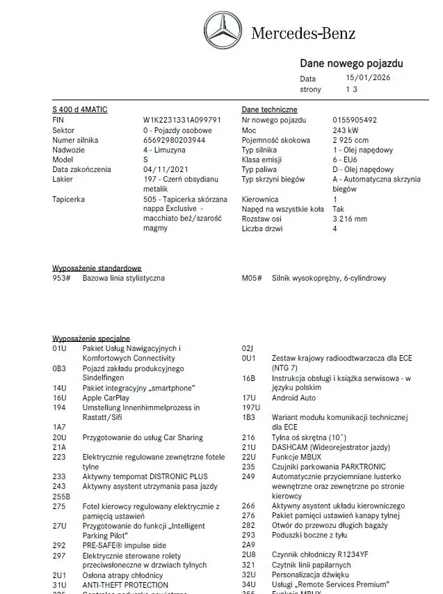 MERCEDES-BENZ Klasa S 400 d 4-Matic 9G-TRONIC