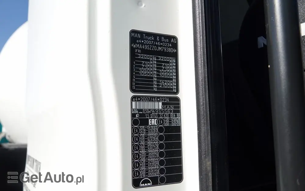 MAN TGS 32.420 / 8x4 / BETONOMIESZARKA IMER  / 55 TYS. KM / GRUSZKA 9M3 / 2018 ROK 