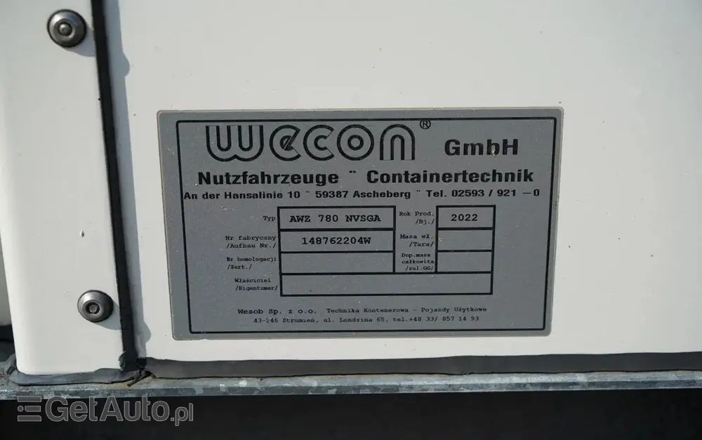 WECON PRZYCZEPA - 7,7 M / TANDEM /  SAF / 2022 ROK 