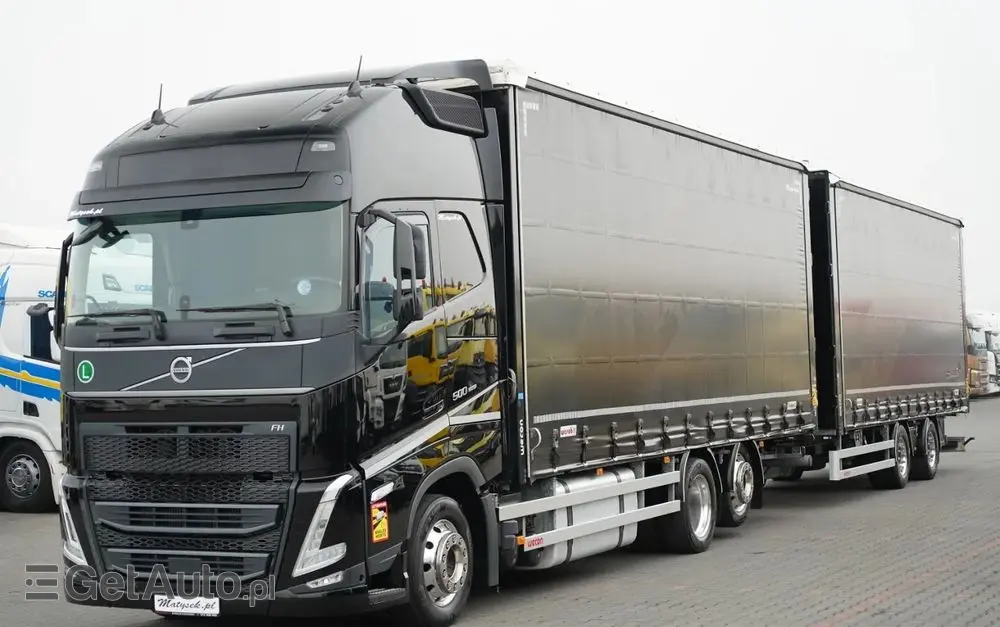 VOLVO FH 500 / XXL / ZESTAW TANDEM PRZEJAZDOWY 120 M3 / 2024 / I-PARK COOL / ZAWIESIE DOKI DO WÓZKA / OŚ PODNOSZONA / ALUFELGI / PRZYCZEPA WECON / PO KONTRAKCIE SERWISOWYM 