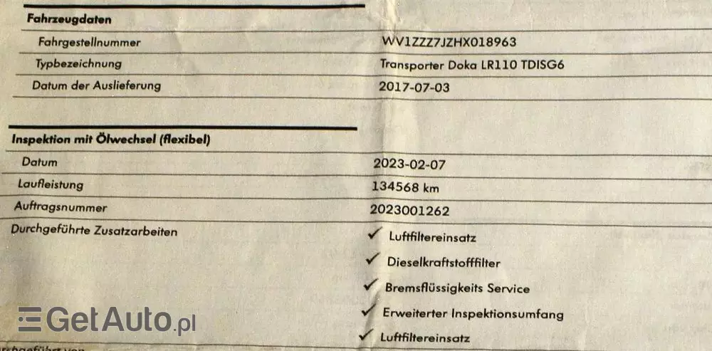 VOLKSWAGEN TRANSPORTER T6 DOKA JAK NOWY 