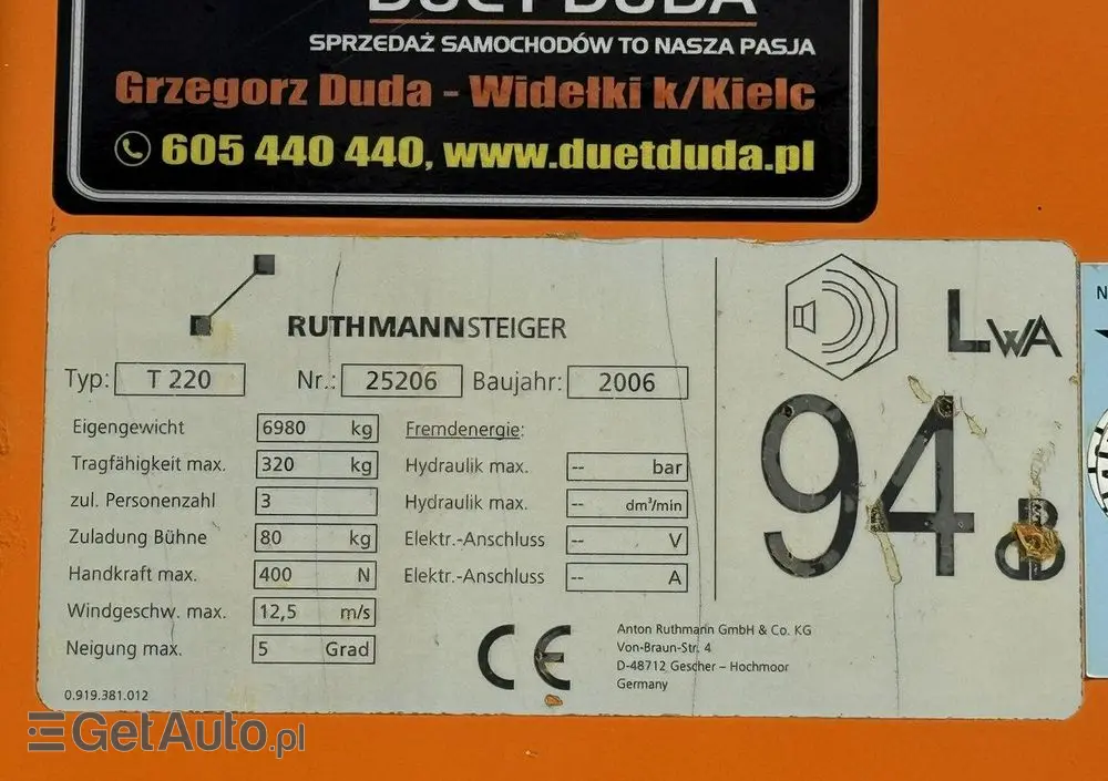 MERCEDES-BENZ Vario 814 D 4x4 Zwyżka RUTHMANN STEIGER T220 Podnośnik Koszowy 