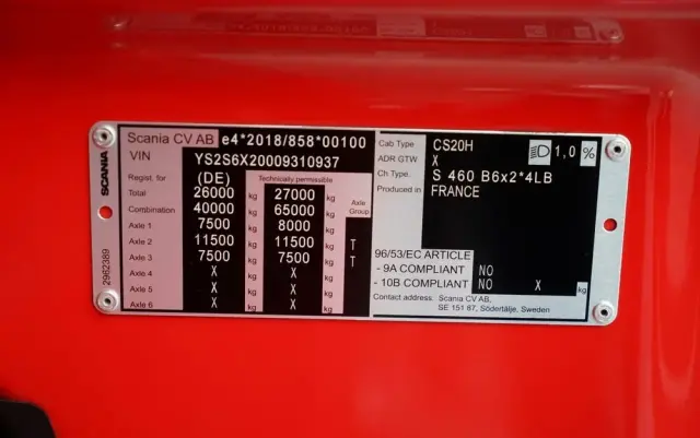 SCANIA S 460 / FIRANKA  8,1 M / 60 M3 / SOLÓWKA / 6X2 / OŚ PODNOSZONA / SKRĘTNA 