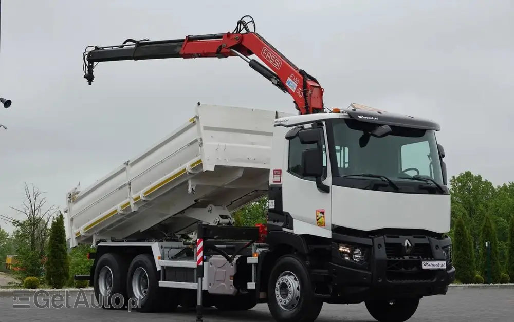 RENAULT C 380 / 6x4 / WYWROTKA 3 STRONNA  + HDS FASSI F135 / HYDROBURTA / EURO 6 / STEROWANIE RADIOWE / ROTATOR / BORDMATIC 