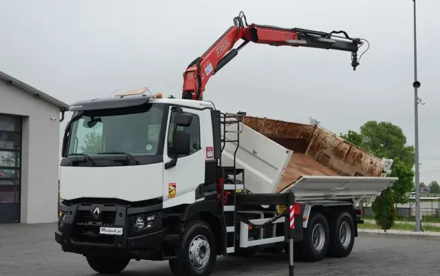 RENAULT C 380 / 6x4 / WYWROTKA 3 STRONNA  + HDS FASSI F135 / HYDROBURTA / EURO 6 / STEROWANIE RADIOWE / ROTATOR / BORDMATIC 