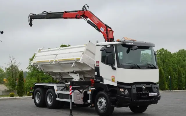 RENAULT C 380 / 6x4 / WYWROTKA 3 STRONNA  + HDS FASSI F135 / HYDROBURTA / EURO 6 / STEROWANIE RADIOWE / ROTATOR / BORDMATIC 