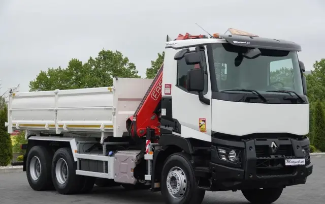 RENAULT C 380 / 6x4 / WYWROTKA 3 STRONNA  + HDS FASSI F135 / HYDROBURTA / EURO 6 / STEROWANIE RADIOWE / ROTATOR / BORDMATIC 