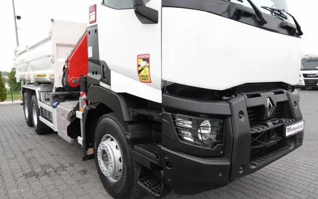 RENAULT C 380 / 6x4 / WYWROTKA 3 STRONNA  + HDS FASSI F135 / HYDROBURTA / EURO 6 / STEROWANIE RADIOWE / ROTATOR / BORDMATIC 