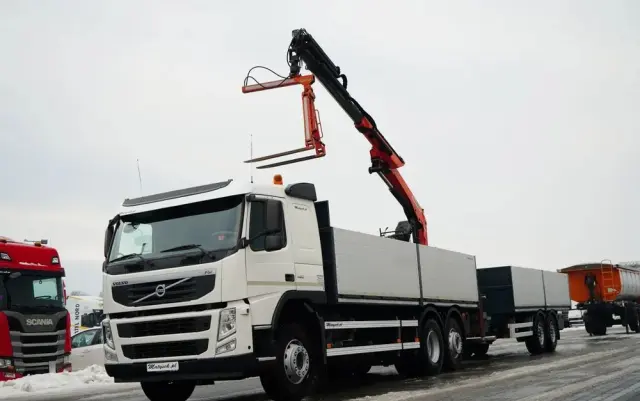 VOLVO FM 450 /  ZESTAW SKRZYNIOWY / HDS PALFINGER PK 16001-K / ROTATOR / WIDŁY / PRZYCZEPA / MANUAL / 