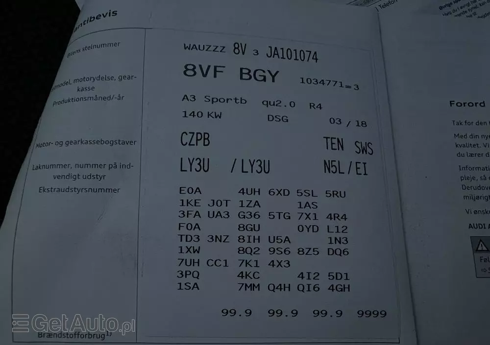 AUDI A3 2.0 TFSI Sportback quattro S tronic sport