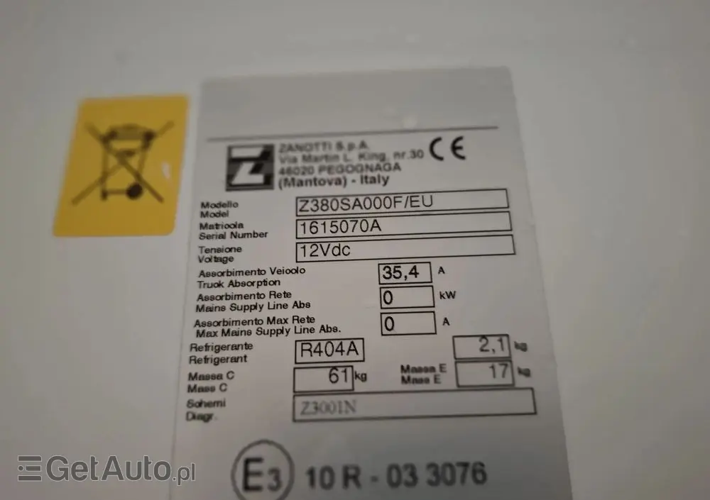 IVECO 72C17  3,0 170KM bez adblue euro 5 Zanotti Z380  6,1m 12 palet dł -20+20 ładowność 3460kg 