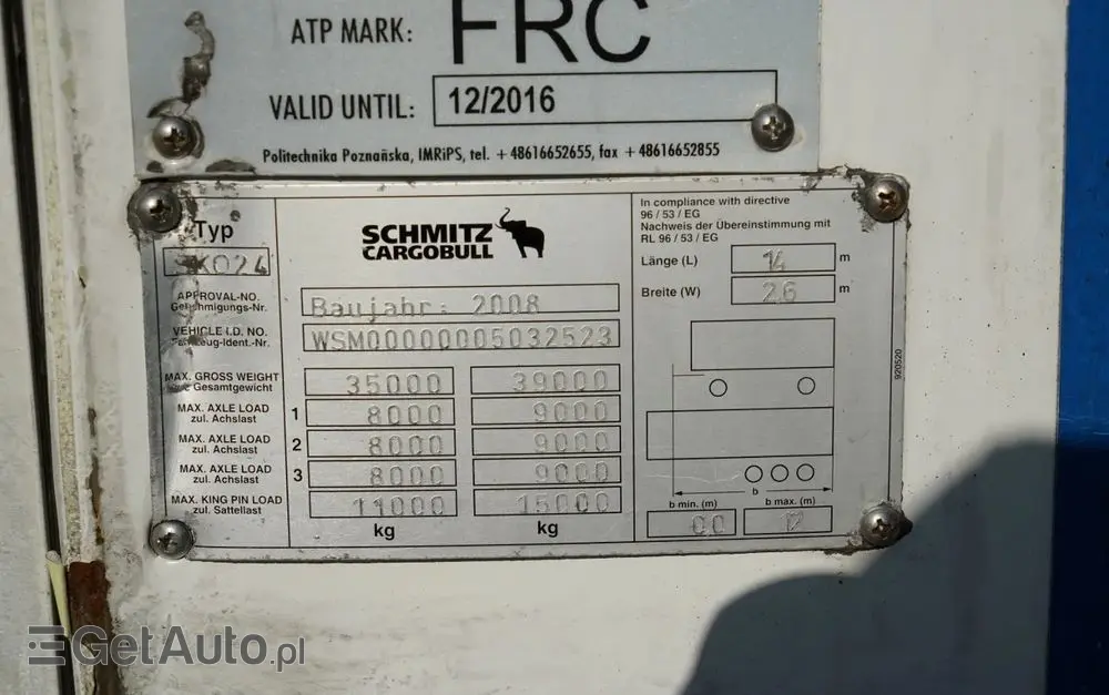 SCHMITZ CARGOBULL CHŁODNIA / THERMO KING SL-400e / OŚ PODNOSZONA / KOSZ NA PALETY 