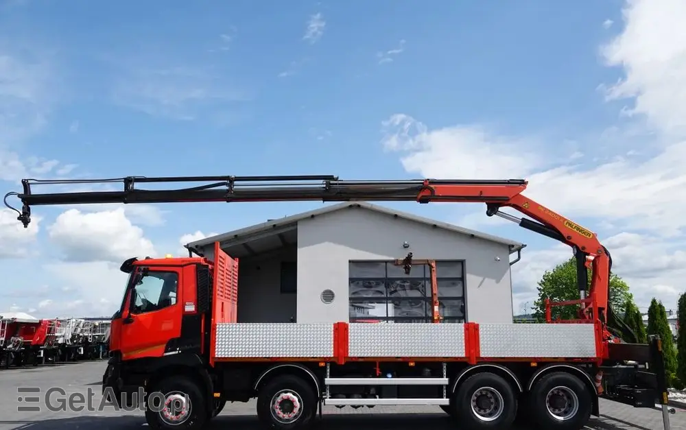 RENAULT C 430 / 8x4 / SKRZYNIOWY 7 M + HDS PALFINGER PK 24001-K C / WYSÓW 12,5M / STEROWANIE RADIOWE / WIDŁY / ROTATOR / SPROWADZONY 