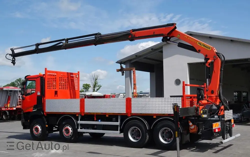 RENAULT C 430 / 8x4 / SKRZYNIOWY 7 M + HDS PALFINGER PK 24001-K C / WYSÓW 12,5M / STEROWANIE RADIOWE / WIDŁY / ROTATOR / SPROWADZONY 