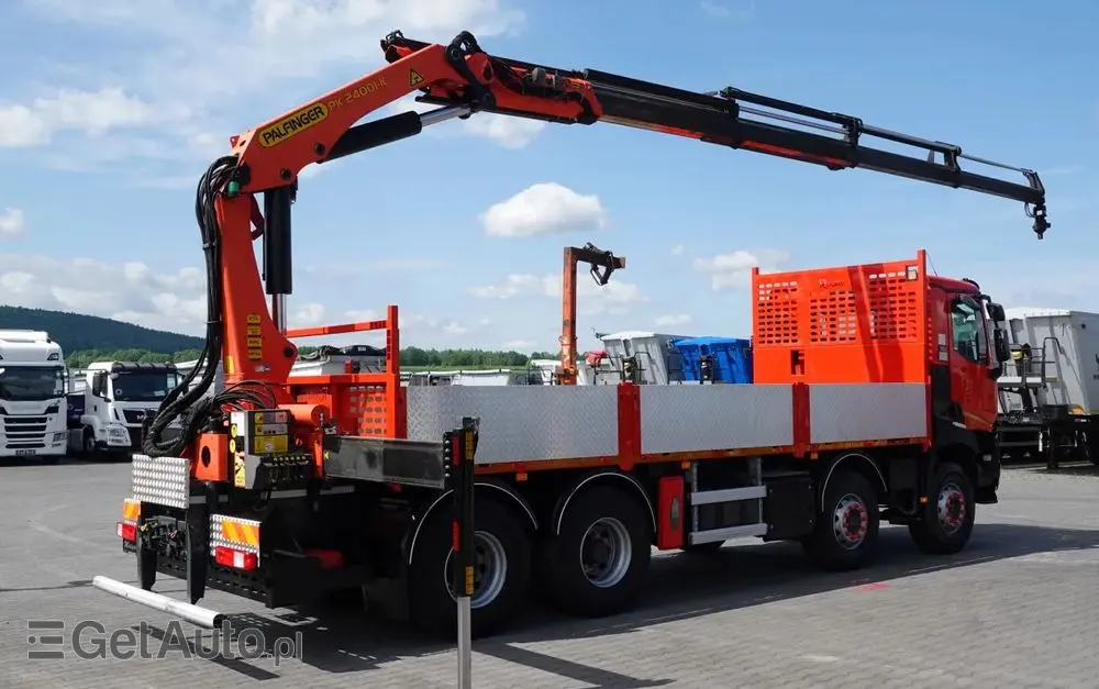 RENAULT C 430 / 8x4 / SKRZYNIOWY 7 M + HDS PALFINGER PK 24001-K C / WYSÓW 12,5M / STEROWANIE RADIOWE / WIDŁY / ROTATOR / SPROWADZONY 
