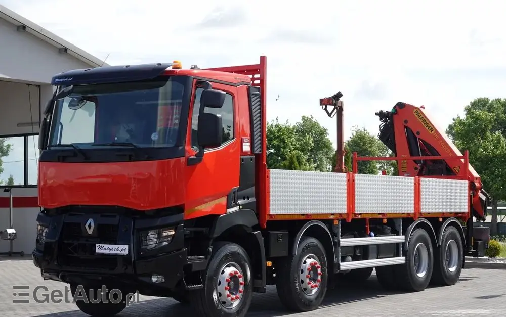 RENAULT C 430 / 8x4 / SKRZYNIOWY 7 M + HDS PALFINGER PK 24001-K C / WYSÓW 12,5M / STEROWANIE RADIOWE / WIDŁY / ROTATOR / SPROWADZONY 