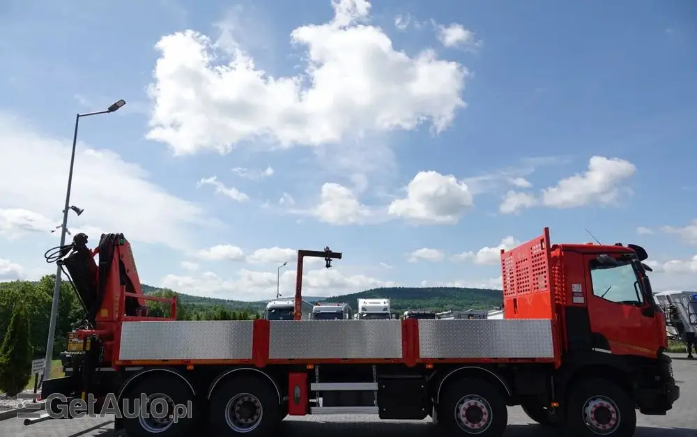 RENAULT C 430 / 8x4 / SKRZYNIOWY 7 M + HDS PALFINGER PK 24001-K C / WYSÓW 12,5M / STEROWANIE RADIOWE / WIDŁY / ROTATOR / SPROWADZONY 