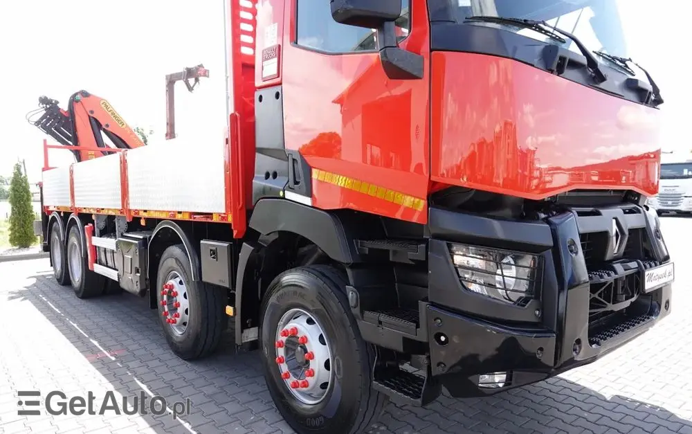 RENAULT C 430 / 8x4 / SKRZYNIOWY 7 M + HDS PALFINGER PK 24001-K C / WYSÓW 12,5M / STEROWANIE RADIOWE / WIDŁY / ROTATOR / SPROWADZONY 