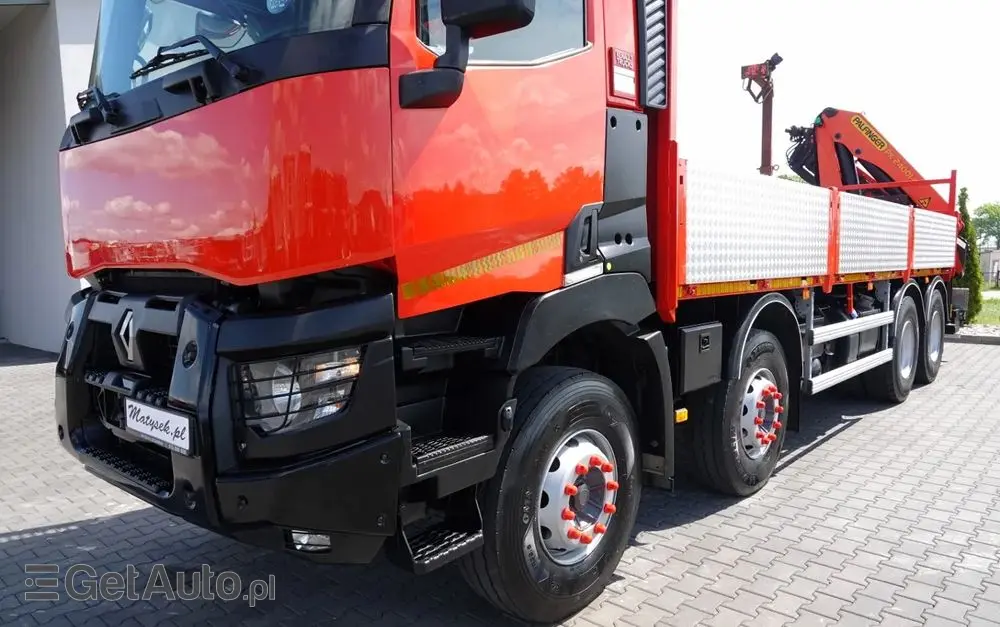 RENAULT C 430 / 8x4 / SKRZYNIOWY 7 M + HDS PALFINGER PK 24001-K C / WYSÓW 12,5M / STEROWANIE RADIOWE / WIDŁY / ROTATOR / SPROWADZONY 