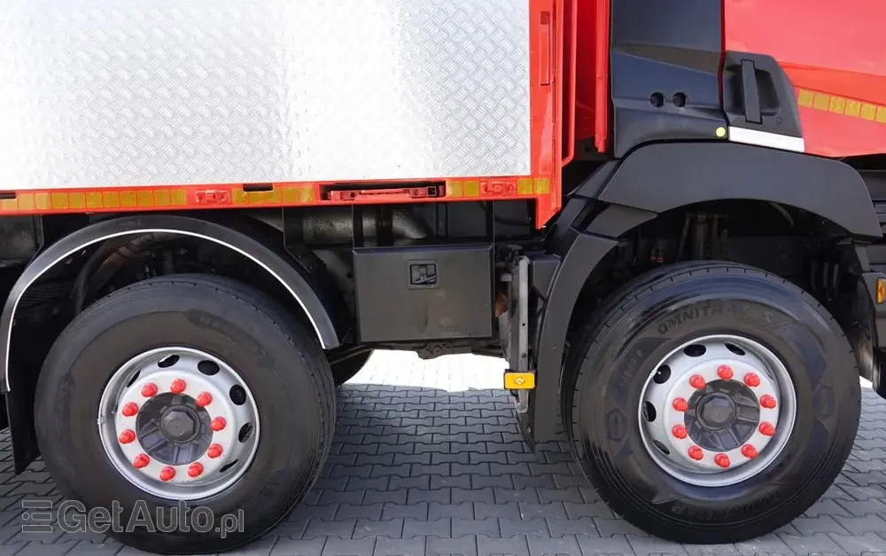 RENAULT C 430 / 8x4 / SKRZYNIOWY 7 M + HDS PALFINGER PK 24001-K C / WYSÓW 12,5M / STEROWANIE RADIOWE / WIDŁY / ROTATOR / SPROWADZONY 