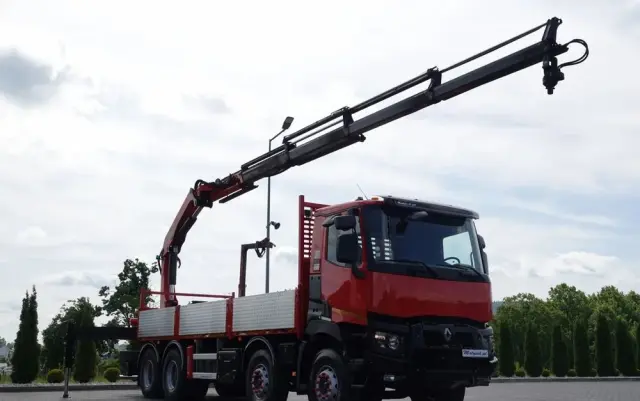 RENAULT C 430 / 8x4 / SKRZYNIOWY 7 M + HDS PALFINGER PK 24001-K C / WYSÓW 12,5M / STEROWANIE RADIOWE / WIDŁY / ROTATOR / SPROWADZONY 