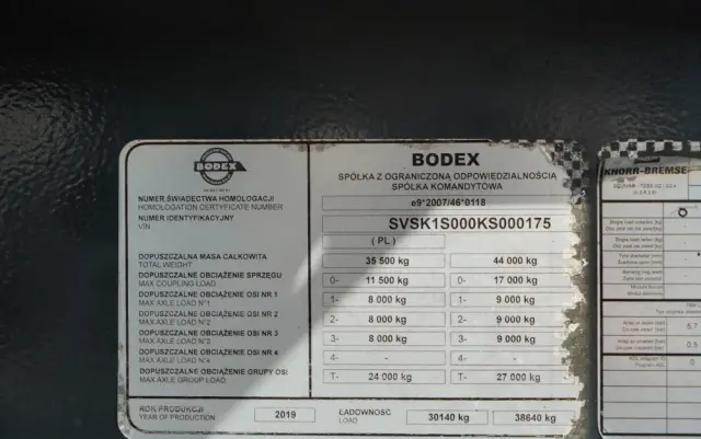 BODEX WYWROTKA 25 m3 / ALUMINIOWA / 2X OŚ PODNOSZONA / 5 300 KG / ALUFELGI / 