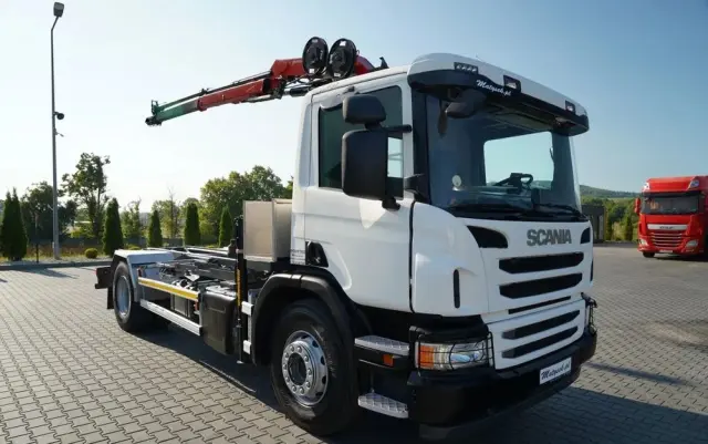 SCANIA P 280 / SIŁOWNIK DO WYWROTU / + HDS HMF 635 / UDŹWIG 1 500 KG / MAX WYSÓW 7 M / STEROWANIE RADIOWE / EURO 6 