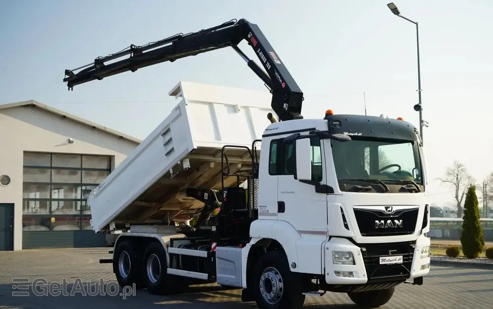 MAN TGS 26.420 / 6x4 / WYWROTKA 2 STRONNA / HYDROBURTA / BORDMATIC + HDS HIAB 188 B-3 / ROTATOR / CHWYTAK / PILOT / EURO 6 