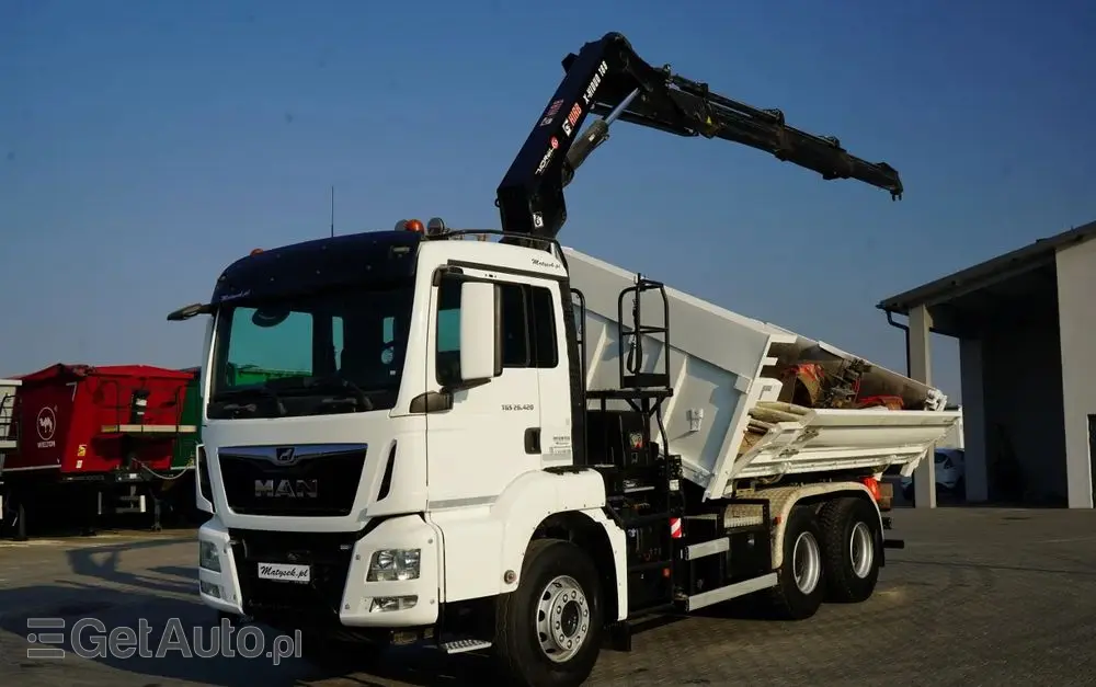 MAN TGS 26.420 / 6x4 / WYWROTKA 2 STRONNA / HYDROBURTA / BORDMATIC + HDS HIAB 188 B-3 / ROTATOR / CHWYTAK / PILOT / EURO 6 