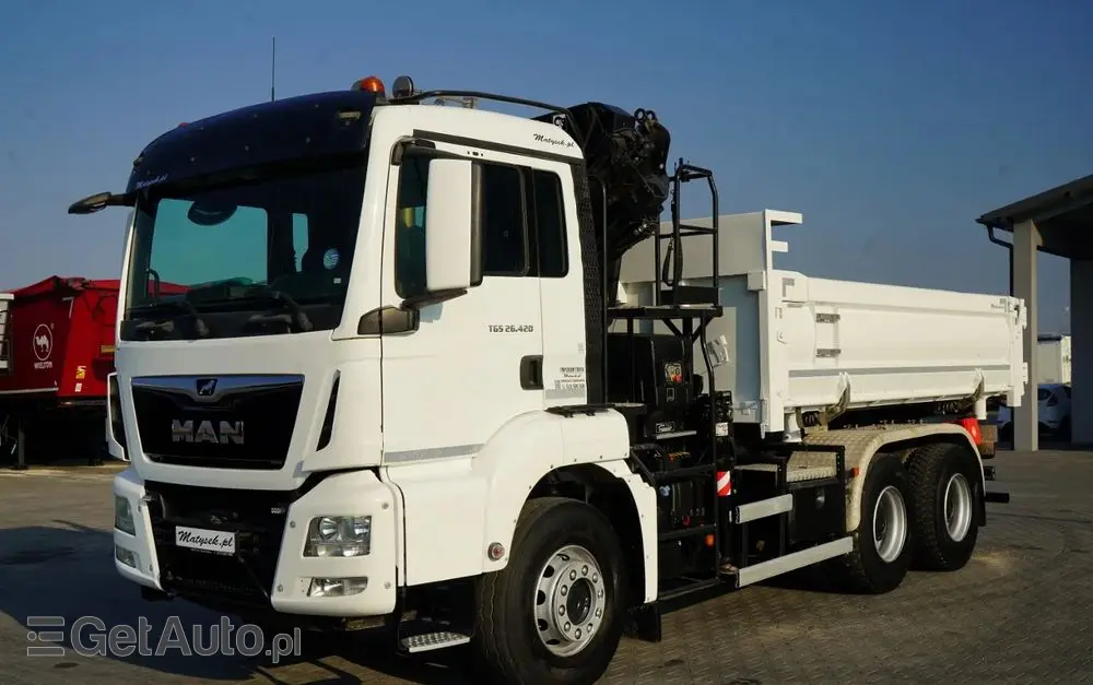 MAN TGS 26.420 / 6x4 / WYWROTKA 2 STRONNA / HYDROBURTA / BORDMATIC + HDS HIAB 188 B-3 / ROTATOR / CHWYTAK / PILOT / EURO 6 