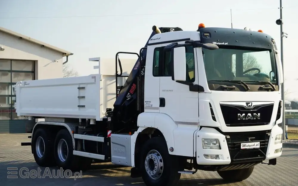 MAN TGS 26.420 / 6x4 / WYWROTKA 2 STRONNA / HYDROBURTA / BORDMATIC + HDS HIAB 188 B-3 / ROTATOR / CHWYTAK / PILOT / EURO 6 