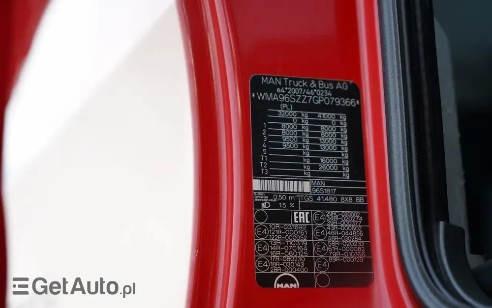 MAN TGS 41.480 / 8X8 / WYWROTKA TYLNOZSYPOWA / KH KIPPER / AUTOMAT / EURO 6 