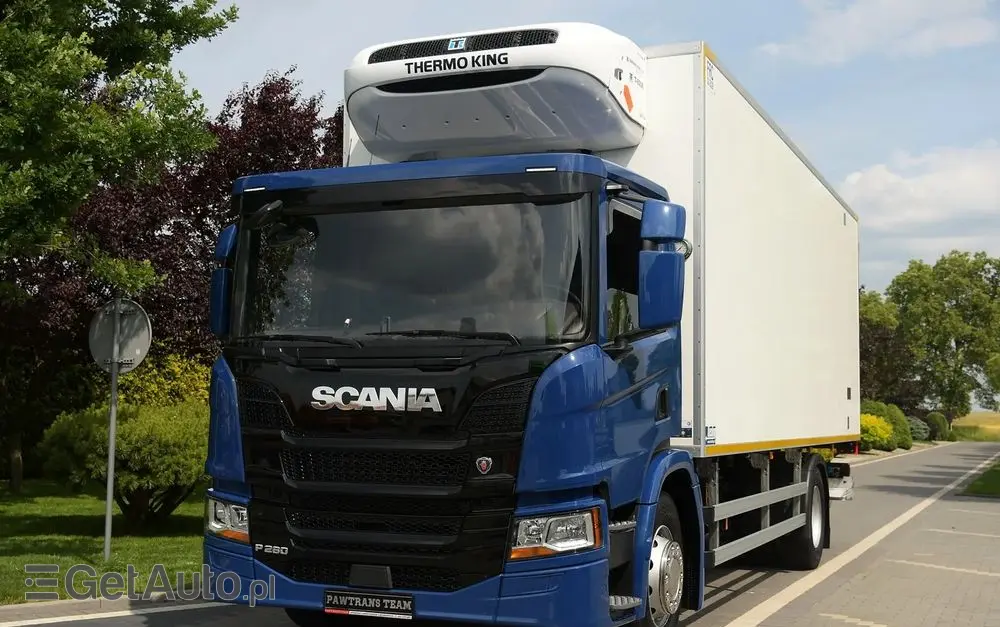 SCANIA P280///* 2022///* PRZEBIEG 165 TYŚ KM///* CHŁODNIA///* 18000KG///* THERMO KING///* WINDA///* BAR///* DŁ 7.30///* 18 EURO PALET///* KAMERA///* LEDY///* WAGA///* STAN JAK NOWA 