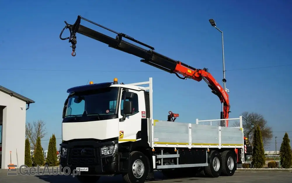 RENAULT C 430 / 6x4 / SKRZYNIOWY 7,2 M + HDS FASSI F215A / WYSÓW 10 M / STEROWANIE RADIOWE / WIDŁY / ROTATOR 