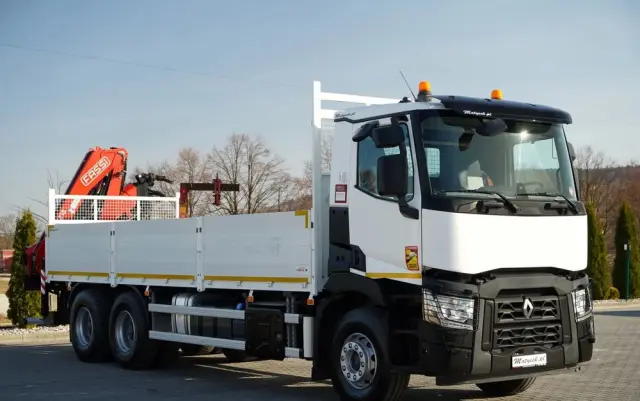 RENAULT C 430 / 6x4 / SKRZYNIOWY 7,2 M + HDS FASSI F215A / WYSÓW 10 M / STEROWANIE RADIOWE / WIDŁY / ROTATOR 