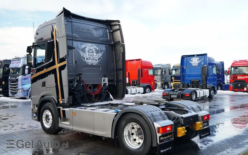 SCANIA S 500 / RETARDER / KLIMA POSTOJOWA / ALUFELGI / SKÓRY / OPONY 100% 