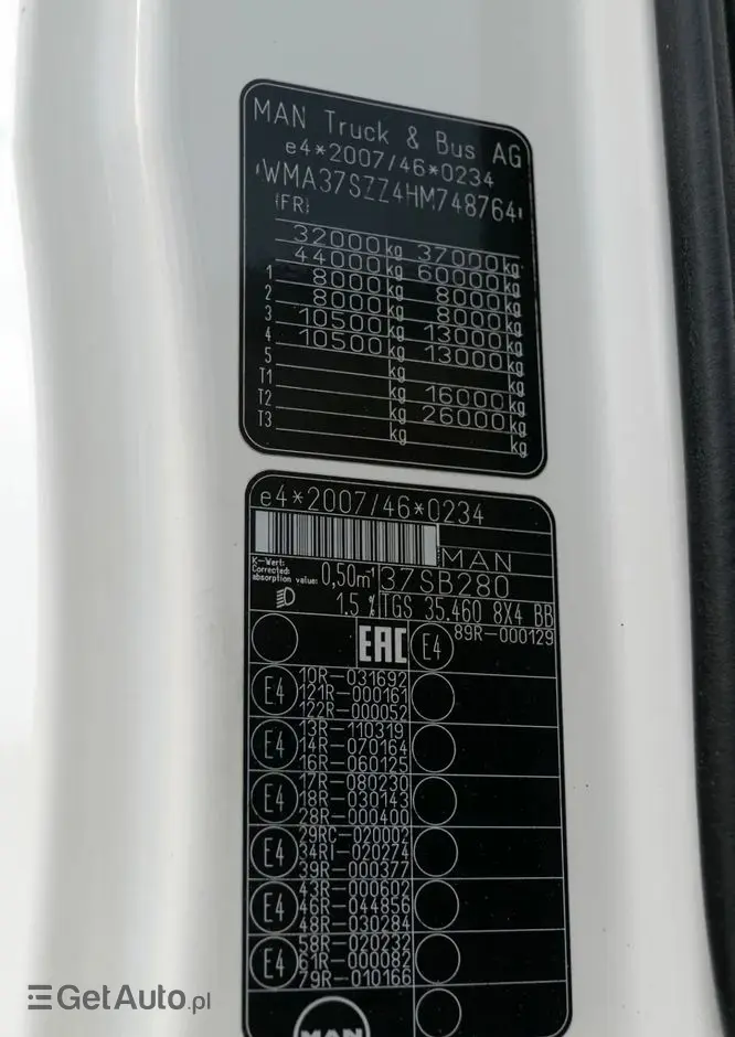 MAN TGS 35.460 / 8X4 / WYWROTKA 2 STR / BORDMATIC / MEILLER KIPPER / AUTOMAT / EURO 6 