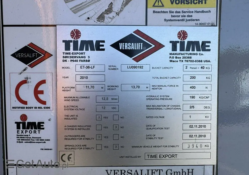 MERCEDES-BENZ Sprinter Zwyżka Podnośnik Koszowy VERSALIFT KLUBB ET-36-LF UDT 