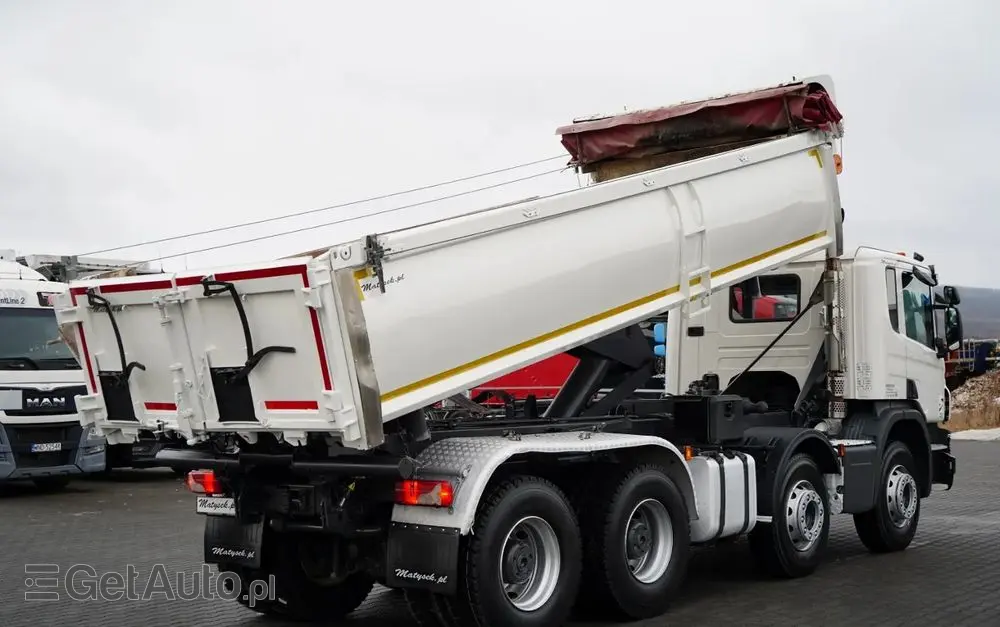 SCANIA P 410 / 8x4 / WYWROTKA 2 STRONNA / HYDROBURTA / BORDMATIC / OPTICRUISE / OPONY 100% / EURO 6 
