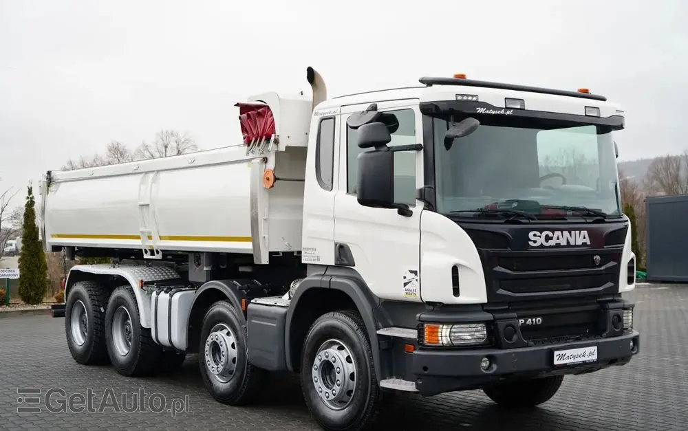 SCANIA P 410 / 8x4 / WYWROTKA 2 STRONNA / HYDROBURTA / BORDMATIC / OPTICRUISE / OPONY 100% / EURO 6 
