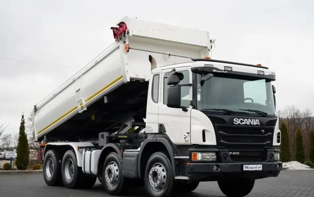 SCANIA P 410 / 8x4 / WYWROTKA 2 STRONNA / HYDROBURTA / BORDMATIC / OPTICRUISE / OPONY 100% / EURO 6 