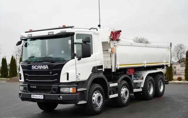 SCANIA P 410 / 8x4 / WYWROTKA 2 STRONNA / HYDROBURTA / BORDMATIC / OPTICRUISE / OPONY 100% / EURO 6 